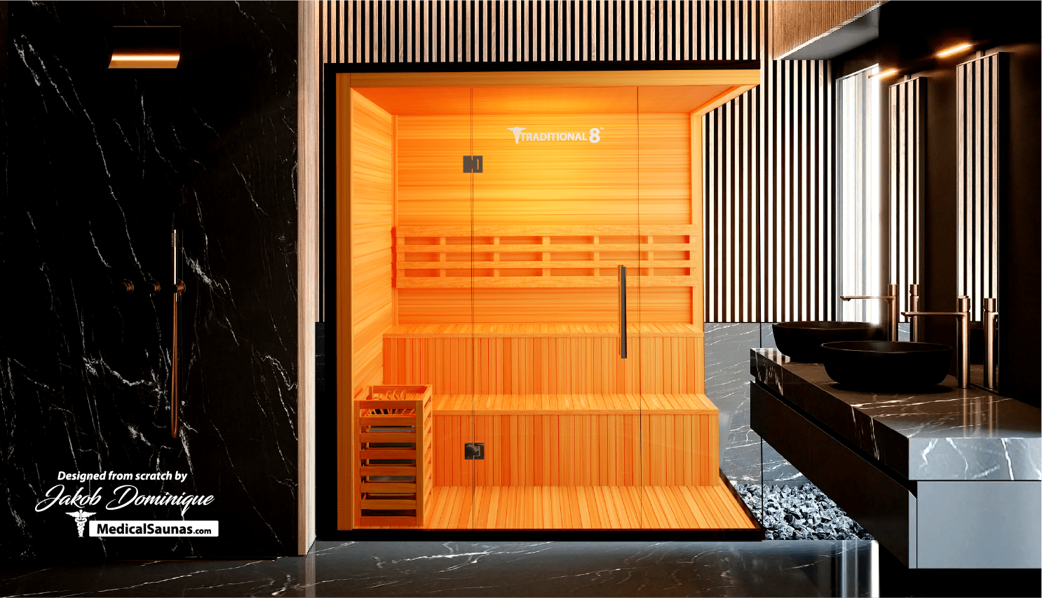 Traditional 8 Plus Steam Sauna - 4-6 Person Luxury Hemlock Sauna-Medical Saunas-InHouse Wellness