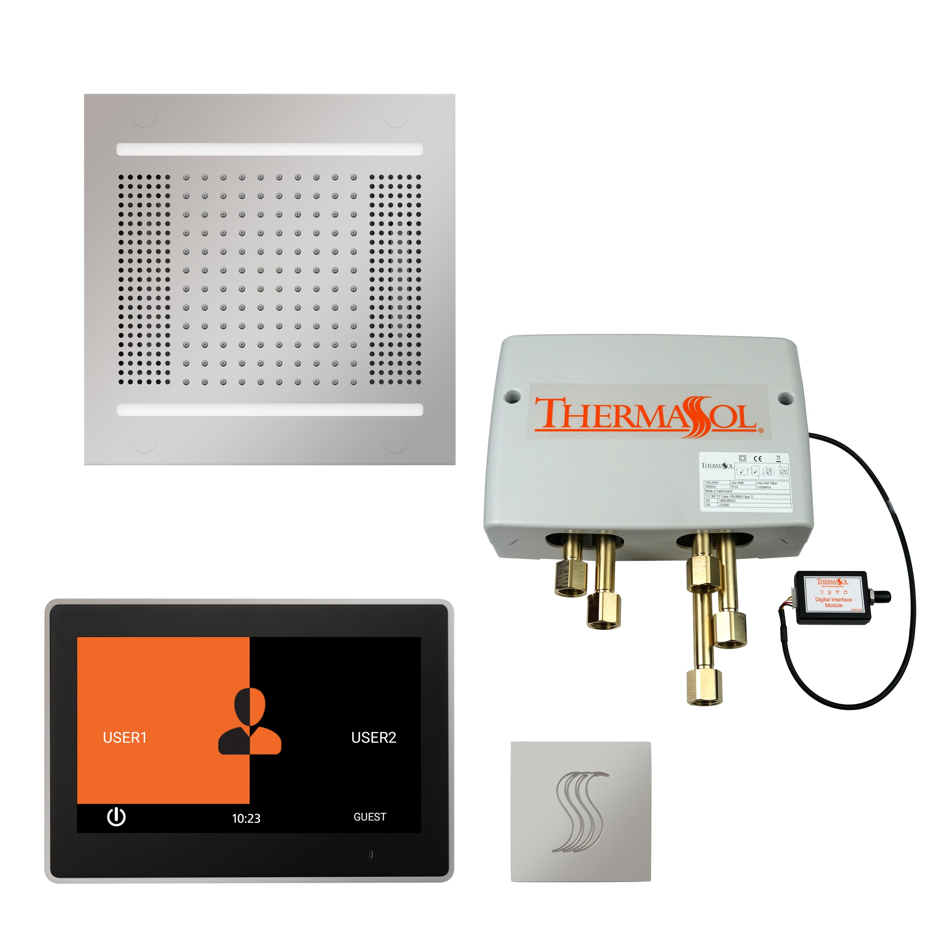 ThermaSol TWPH1410US Total Wellness Steam Shower Package with 10" ThermaTouch, HydroVive 14", SteamVection, and Digital Shower Valve (Square)